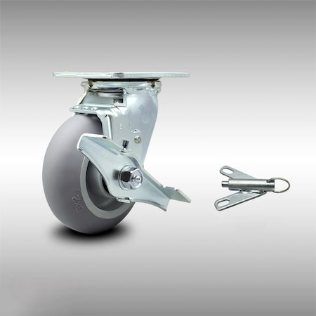 Service Caster 5 Inch SS Thermoplastic Rubber Caster with Roller Bearing and Brake/Swivel Lock SCC-SS30S520-TPRRD-TLB-BSL